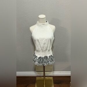 White House Black Market White Halter Top with Black Lace